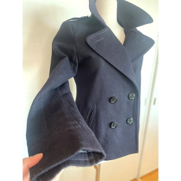 American Eagle Navy Blue Wool Blend Military Peacoat Jacket Womens S - Picture 3 of 10